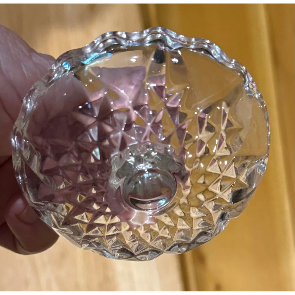 Vintage ClearPressed Glass Ring Holder Scalloped Edge Diamond Point Jewelry Dish
